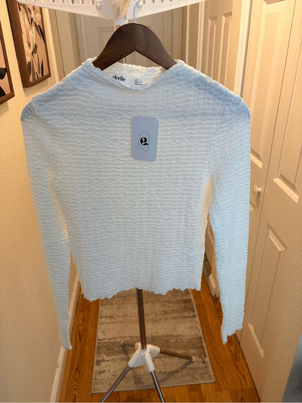 Elodie Cream Textured Long-Sleeve Top